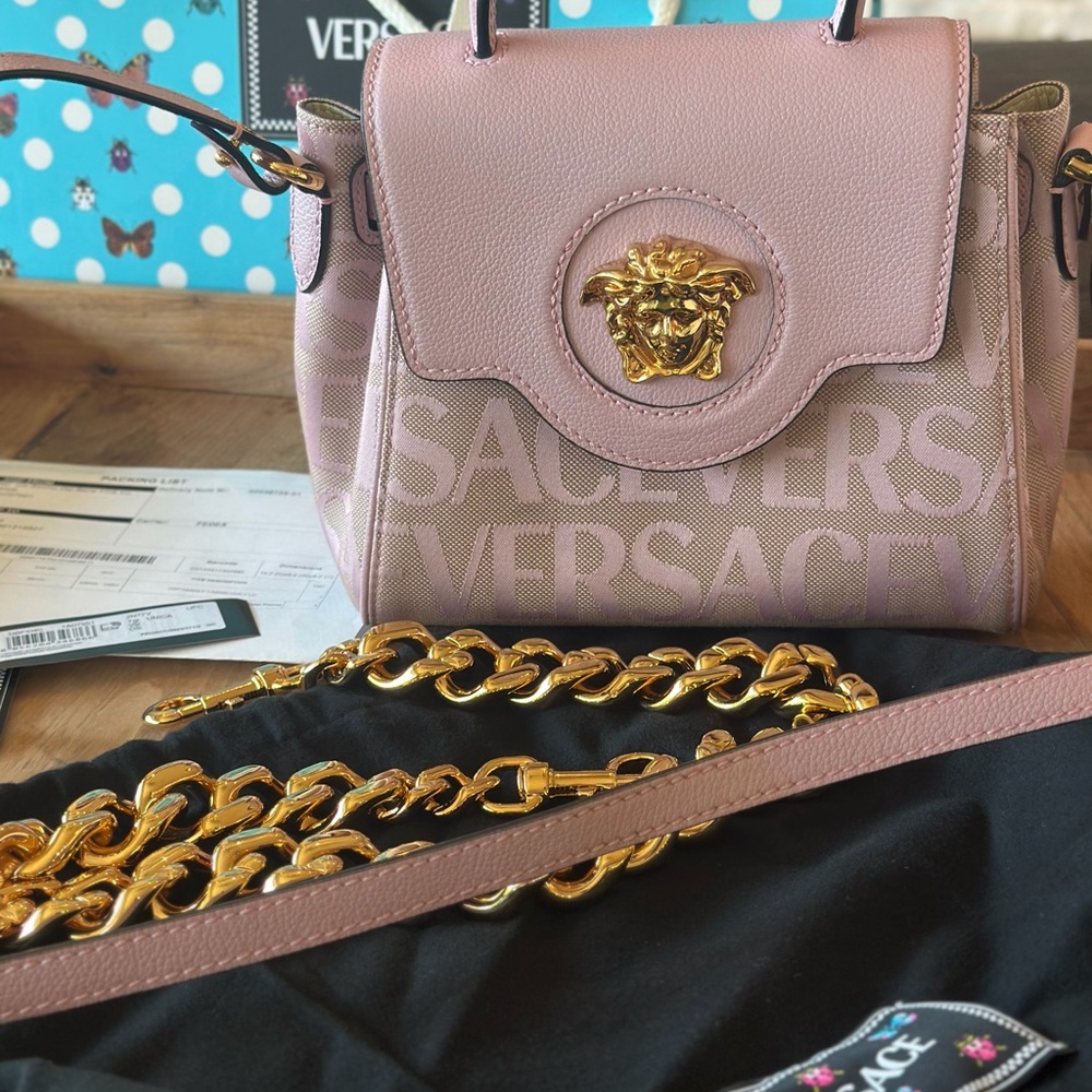 Versace Pink Satchel with Gold Accents